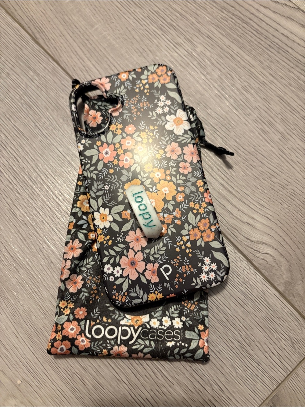 Loopy Case Floral Black Phone Case with Peach & Cream Flowers